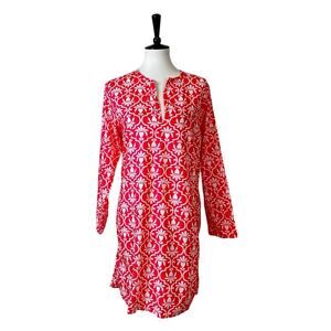 Lands’ End Shift Dress Coverup V-neck Pink White Cotton Women’s Size Small 6/8